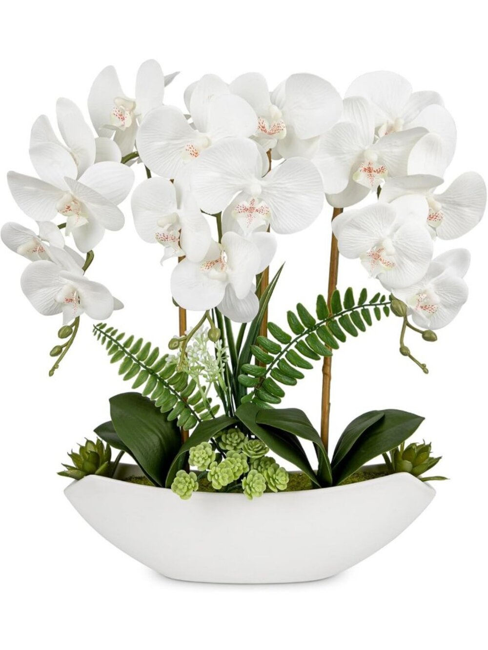 Elegant 18in White Faux Orchid Arrangement in Ceramic Pot - Modern Home Decor